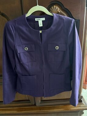 White House Black Market Jacket - Deep Purple Four-Pocket Collarless Jacket